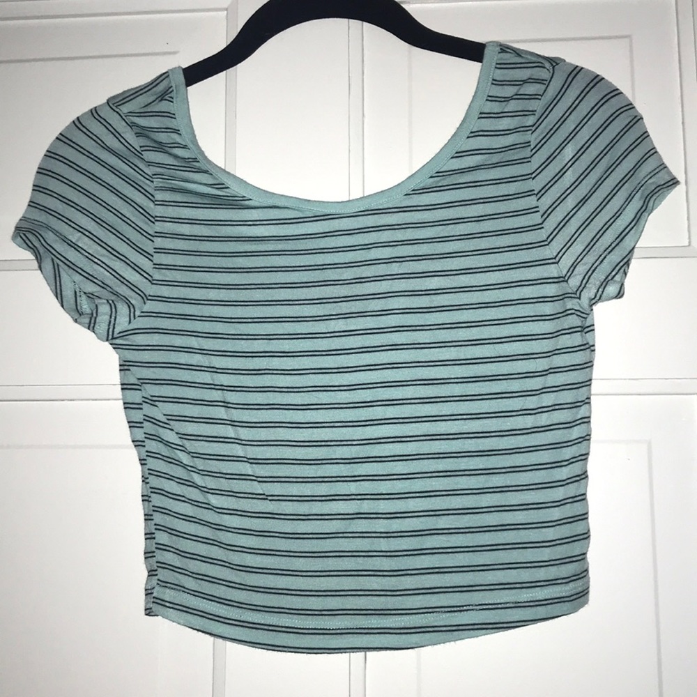 Mint Green and Black Striped Crop Top